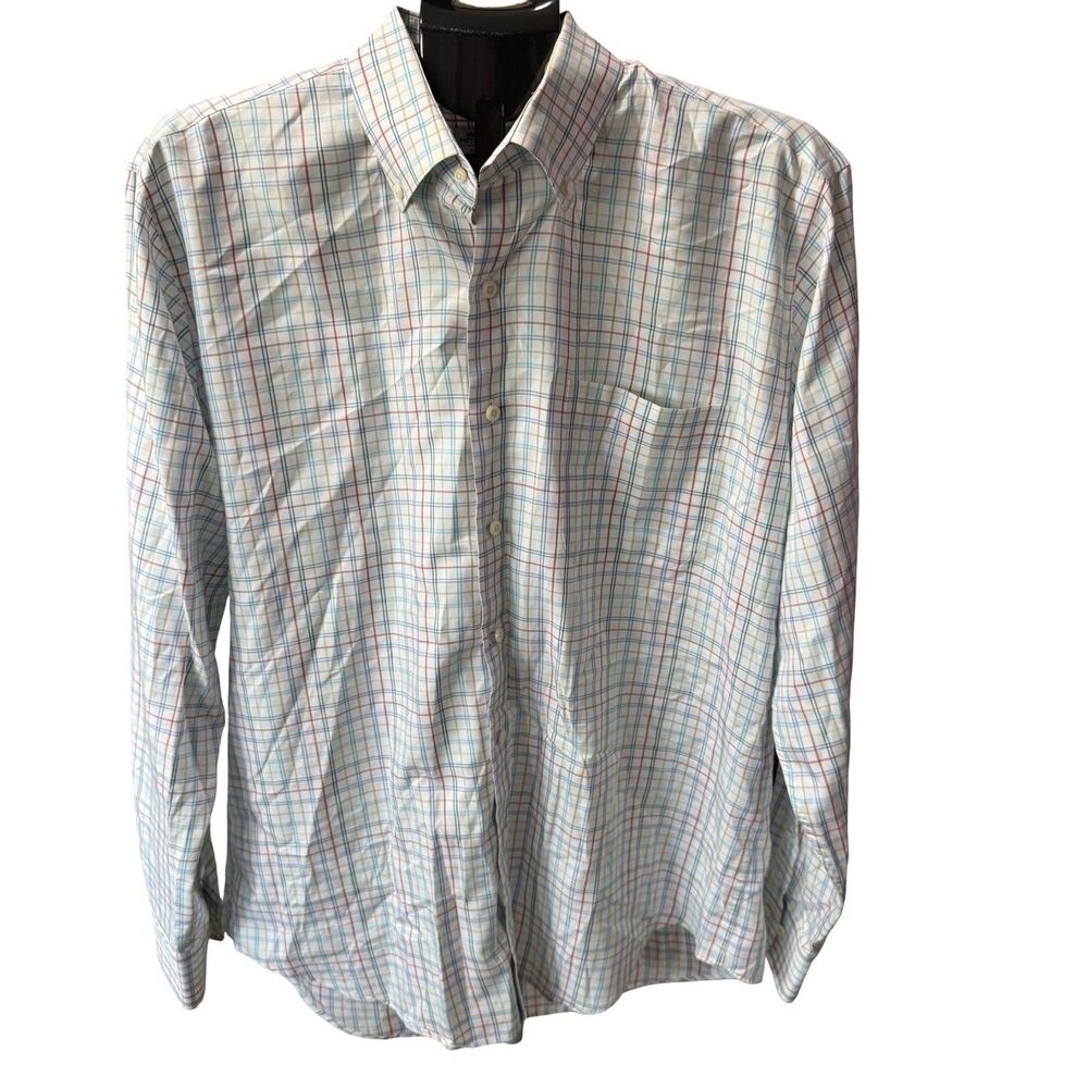 Peter Millar Crown Soft Dress Shirt Mens Large Blue Red White Check Cotton Silk